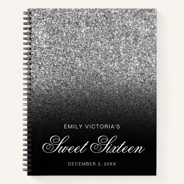Silver Glitzer Black Ombre 16 . Geburtstag Gäestbo Notizbuch (Vorderseite)
