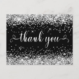 Silver Glitzer Black Sweet 16 Herzen Vielen Dank Postkarte