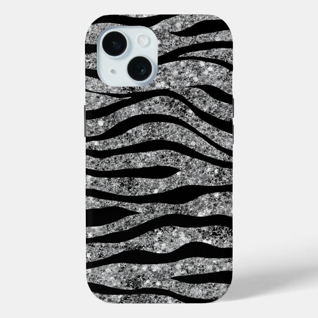 Silver Glitzer & Black Zebra Streifen Case-Mate iPhone Hülle (Rückseite)