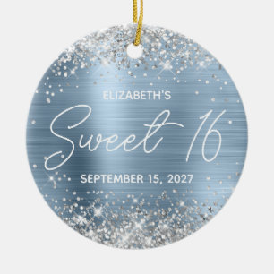 Silver Glitzer Blassblau Extravagant Sweet 16 Foto Keramik Ornament