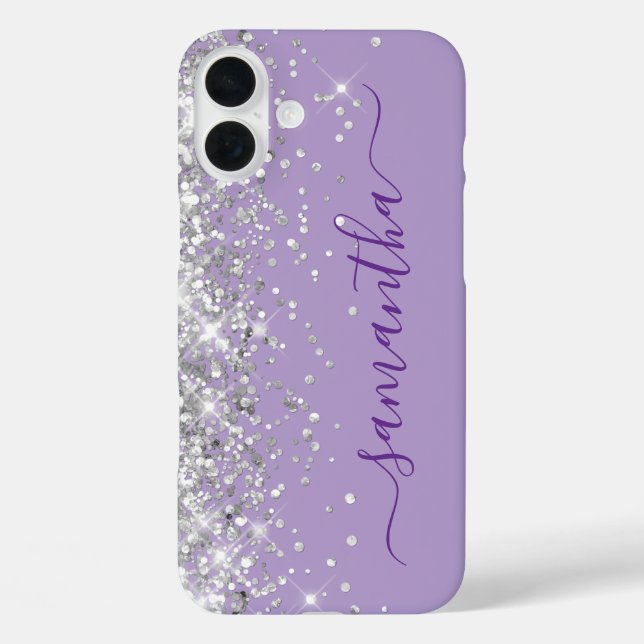 Silver Glitzer Blasses Lila Girl Signature iPhone 16 Plus Hülle (Rückseite)