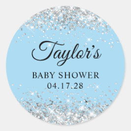 Silver Glitzer Blue Baby Dusche Runder Aufkleber