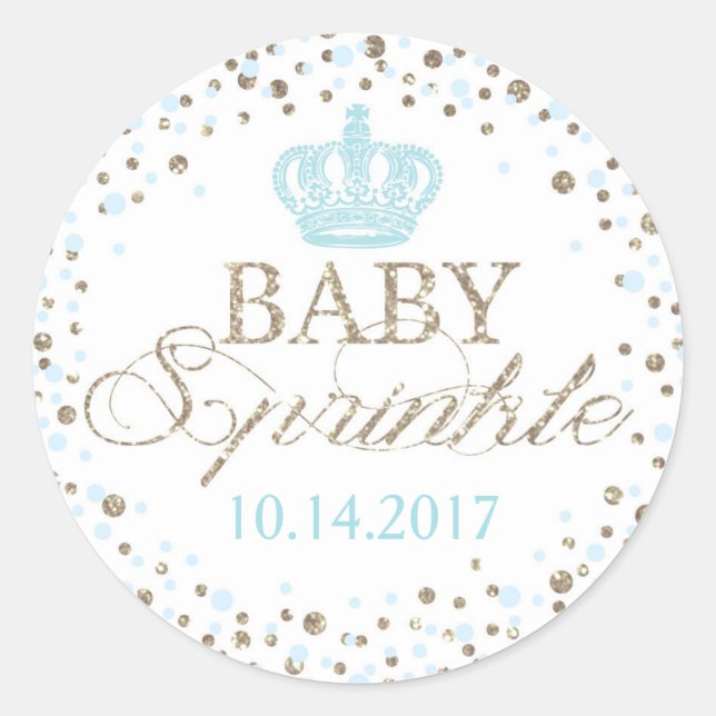 Silver Glitzer Blue Crown Royal Prince Baby Dusche Runder Aufkleber (Vorderseite)