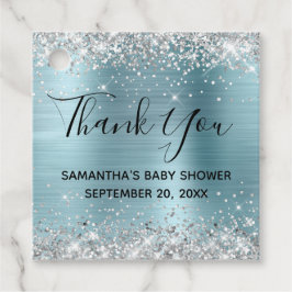 Silver Glitzer Blue Foil Baby Dusche Vielen Dank Geschenkanhänger
