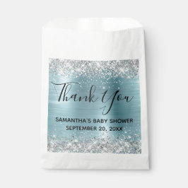 Silver Glitzer Blue Foil Baby Dusche Vielen Dank Geschenktütchen