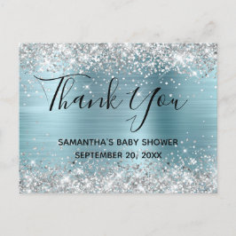 Silver Glitzer Blue Foil Baby Dusche Vielen Dank Postkarte