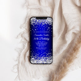 Silver Glitzer Blue Ombre 50. Geburtstag Einladung