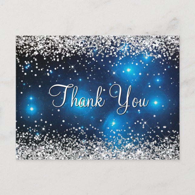 Silver Glitzer Blue Pleiades Celestie Vielen Dank Postkarte (Vorderseite)