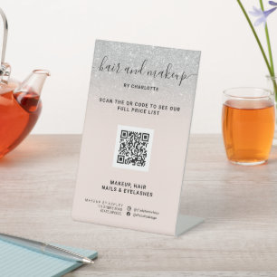 Silver Glitzer Blush Make-up Digital QR Preis Sockelschild
