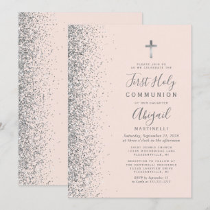 Silver Glitzer Blush Pink Erste Heilige Kommune Einladung
