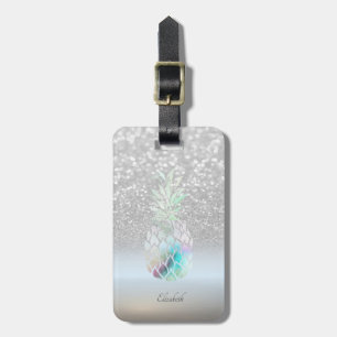 Silver Glitzer Bokeh Ombre, Ananas- Personalisiert Gepäckanhänger