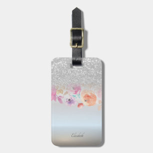 Silver Glitzer Bokeh Ombre, floral -Personalisiert Gepäckanhänger