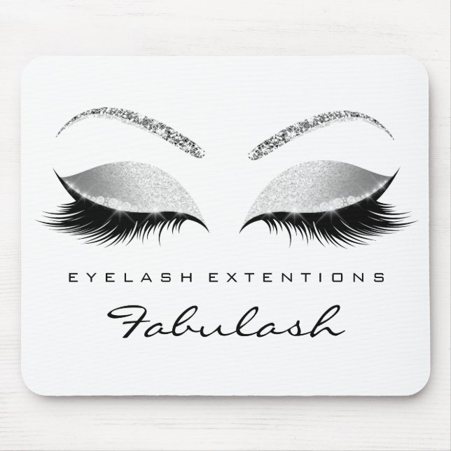Silver Glitzer Branding Beauty Gray White Lashes Mousepad (Vorne)