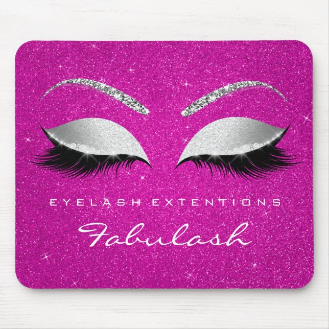 Silver Glitzer Branding Beauty Hot Pink Lashes Mousepad (Vorne)