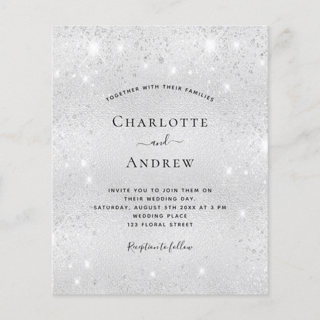 Silver Glitzer Budget Hochzeitseinladung UAWG Flyer (Vorne)