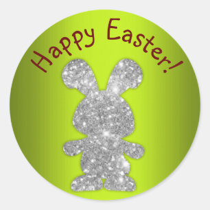 Silver Glitzer Bunny Happy Oaster Runder Aufkleber