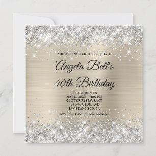 Silver Glitzer Champagne Shimmer Foil Monogram Einladung