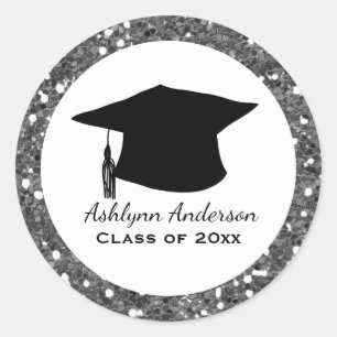 Silver Glitzer Class of 2023 Abschluss Runder Aufkleber