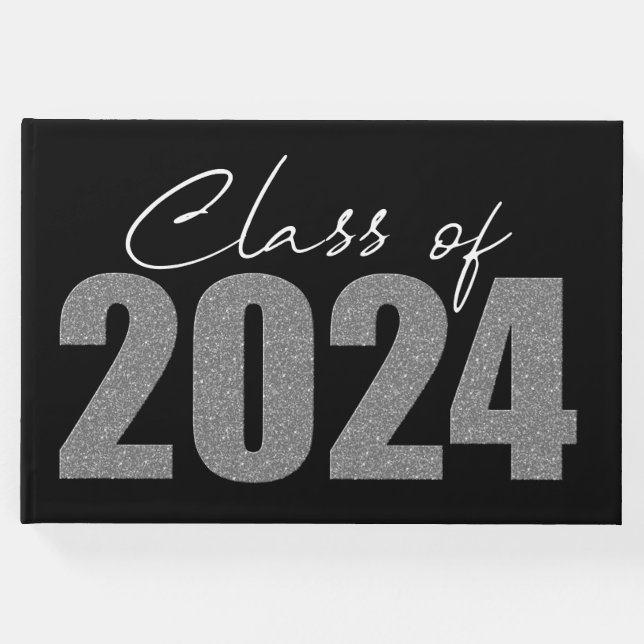 Silver Glitzer Class of 2024 Gästebuch (Vorderseite)