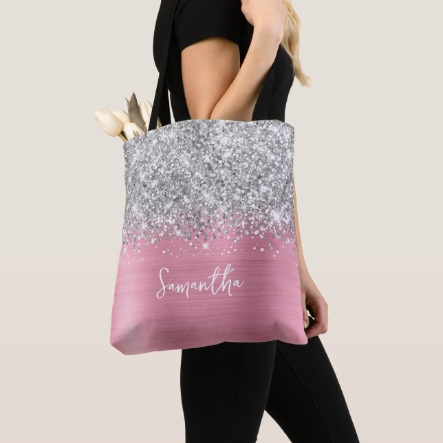 Silver Glitzer Classic Pink Glam Name Tasche (Von Nahem)