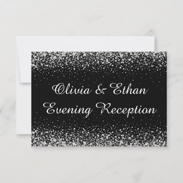 Silver Glitzer Confetti auf dem reinen Schwarzen A RSVP Karte (Vorderseite)