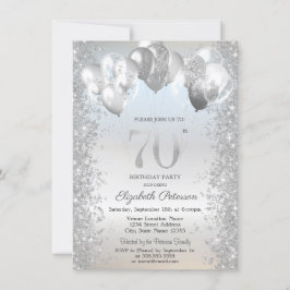 Silver Glitzer Confetti Balloons 70. Geburtstag Einladung
