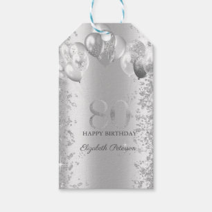 Silver Glitzer Confetti Balloons 80. Geburtstag Geschenkanhänger