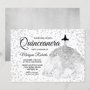 Silver Glitzer Confetti Dress Quinceanera Einladun Einladung