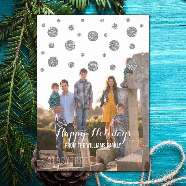 Silver Glitzer Confetti Holiday Fotokarte Feiertagskarte (Silver Glitter Confetti Holiday Photo Card)