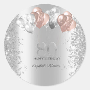 Silver Glitzer Confetti Pink Balloons 80. Runder Aufkleber