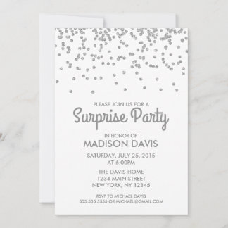 Silver Glitzer Confetti Überraschung Geburtstagspa Einladung