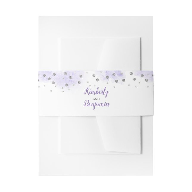 Silver Glitzer Confetti und Lila Waschen Hochzeit Einladungsbanderole (Vorderseite Beispiel)