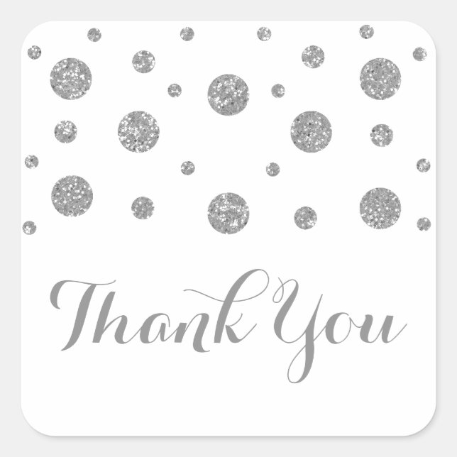 Silver Glitzer Confetti Wedding Danke Stickers (Vorderseite)