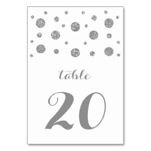 Silver Glitzer Confetti Wedding Table Card Tischnummer