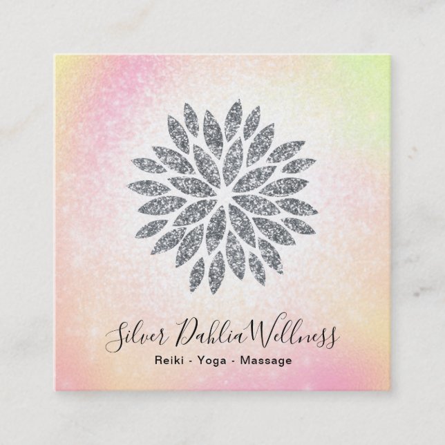 ~ Silver Glitzer Dahlia Pastel Rainbow AP2 Quadratische Visitenkarte (Vorderseite)