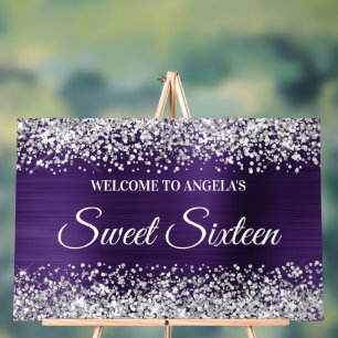 Silver Glitzer Dark Violet Foil 16 . Geburtstag Acrylschild