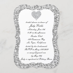 Silver Glitzer Diamond Heart Brautparty laden Einladung