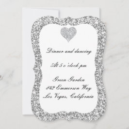 Silver Glitzer Diamond Heart Empfang Card Einladung