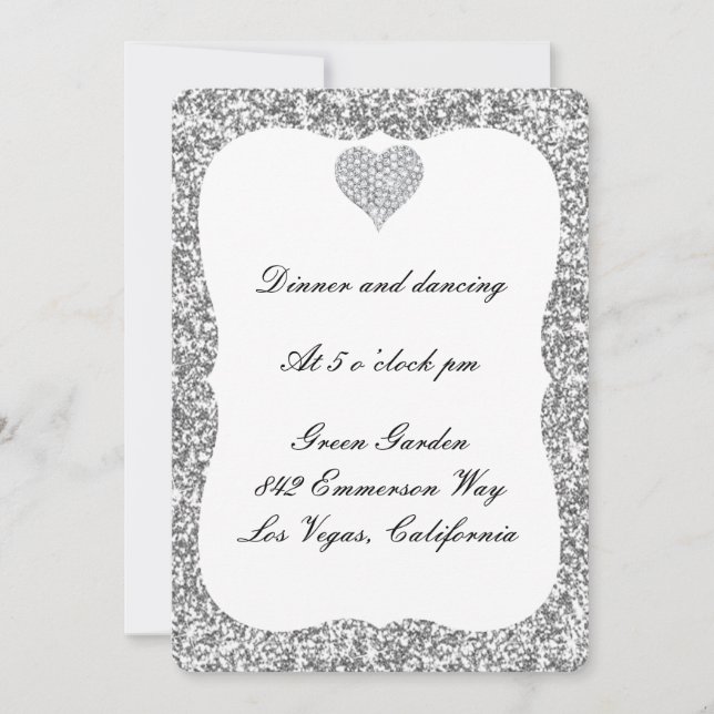 Silver Glitzer Diamond Heart Empfang Card Einladung (Vorderseite)