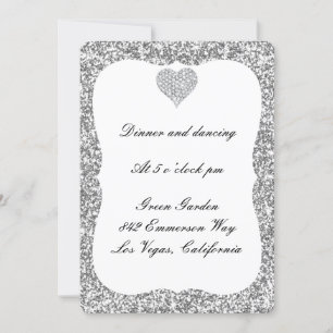 Silver Glitzer Diamond Heart Empfang Card Einladung