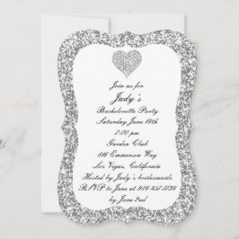 Silver Glitzer Diamond Heart Junggeselinnen-Abschi Einladung