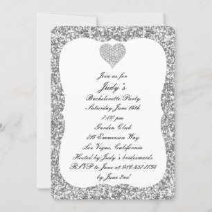 Silver Glitzer Diamond Heart Junggeselinnen-Abschi Einladung