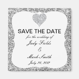 Silver Glitzer Diamond Heart speichern Datum Magne Magnet