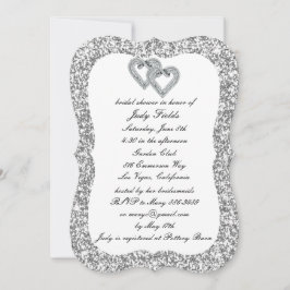 Silver Glitzer Diamond Hearts Brautparty laden ein Einladung