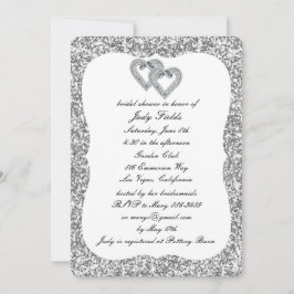 Silver Glitzer Diamond Hearts Brautparty laden ein Einladung