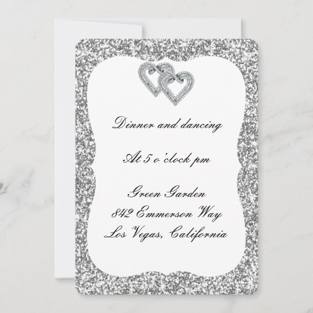 Silver Glitzer Diamond Hearts Empfang Card Einladung (Vorderseite)