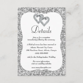 Silver Glitzer Diamond Hearts Hochzeitsdetails Begleitkarte