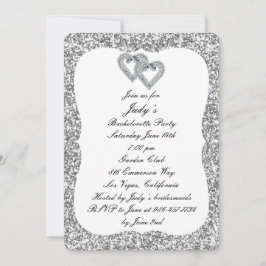 Silver Glitzer Diamond Hearts Junggeselinnen-Absch Einladung
