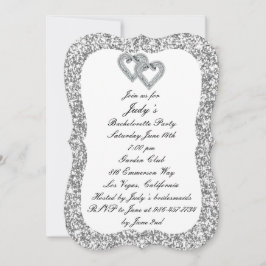 Silver Glitzer Diamond Hearts Junggeselinnen-Absch Einladung