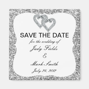 Silver Glitzer Diamond Hearts speichern das Datums Magnet